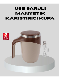 Manyetik Karıştırıcı Kupa Usb Şarjlı Otomatik Karıştırma Çift Katmanlı