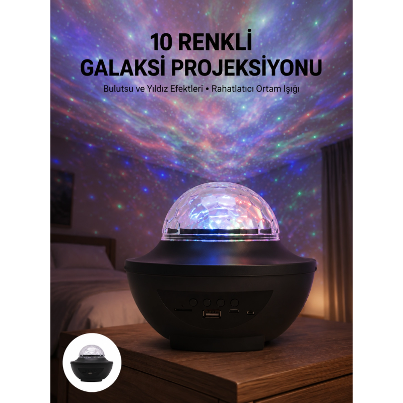 Masa Ve Gece Lambası Renkli Projektör Işıklı Disko Topu Bluetooth Hoparlör Masa Ve Gece Lambası Renkli Projektör Işıklı Disko Topu Bluetooth Hoparlör