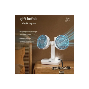 Masaüstü Dijital Ekranlı Çift Fanlı Led Işıklı Soğutucu Fan Ev Ofis Şarjlı Vantilatör