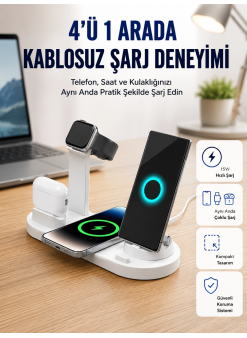 Masaüstü Düzenleyici 4’ü 1 Arada Kablosuz Şarj Aksesuarı Yeni Nesil