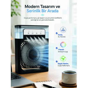 Masaüstü Püskürtmeli Serinletici Fan 5 Sisleme, 3 Fan Hızı, 7 Renk Ambiyans Işığı