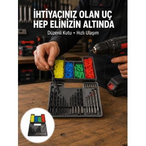 Matkap Ucu Seti 24 Parça Organizer Kutulu Ahşap Metal Beton Uyumlu Yeni Nesil