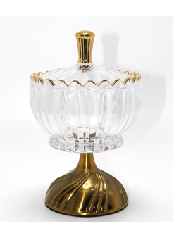 Metal Ayaklı Kristal Cam Şekerlik Gold Detaylı Sunumluk Alk4871