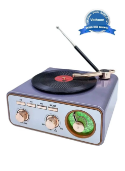 Metalik Nostaljik Tasarım Plak Çalar Görünümlü Radyolu Bluetooth Hoparlör Retro Müzik Plak