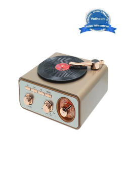 Metalik Nostaljik Tasarım Plak Çalar Görünümlü Radyolu Bluetooth Hoparlör Retro Müzik Plak