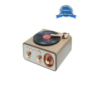 Metalik Nostaljik Tasarım Plak Çalar Görünümlü Radyolu Bluetooth Hoparlör Retro Müzik Plak