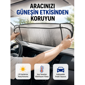 Metalize Reflektör Yüzeyli Uv Koruyucu Araç Güneşliği – Serin Ve Güvenli Sürüşler İçin