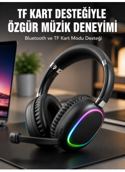 Mikrofonlu Bluetooth Kulak Üstü Kulaklık Rgb Aydınlatmalı Type-c Şarjlı