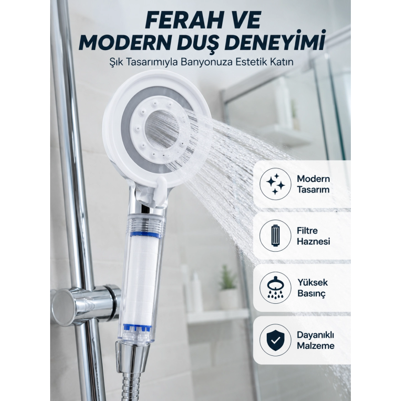 Mineral Taşlı Filtreli Duş Başlığı Güçlü Su Basınçlı Banyo Başlığı Mineral Taşlı Filtreli Duş Başlığı Güçlü Su Basınçlı Banyo Başlığı