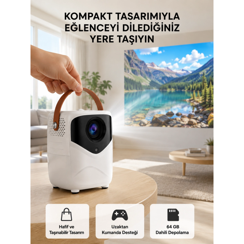 Mini Akıllı Projektör – 1080p Full Hd, 64gb Depolama, 2gb Ram, Uzaktan Kumanda Destekli Yeni Nesil Mini Akıllı Projektör – 1080p Full Hd, 64gb Depolama, 2gb Ram, Uzaktan Kumanda Destekli Yeni Nesil