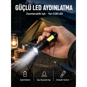 Mini Boy Led El Feneri - 2000 Lümen, Su Geçirmez Tasarım Yeni Nesil