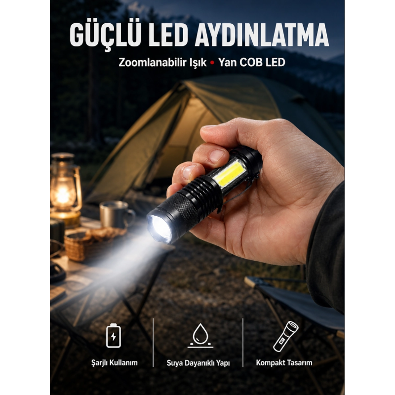 Mini Boy Led El Feneri - 2000 Lümen, Su Geçirmez Tasarım Yeni Nesil Mini Boy Led El Feneri - 2000 Lümen, Su Geçirmez Tasarım Yeni Nesil