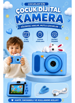 Mini Çocuk Kamerası 2 İnç Ekranlı Fotoğraf Video Çekimli Şarjlı Silikon Korumalı Dijital Kamera