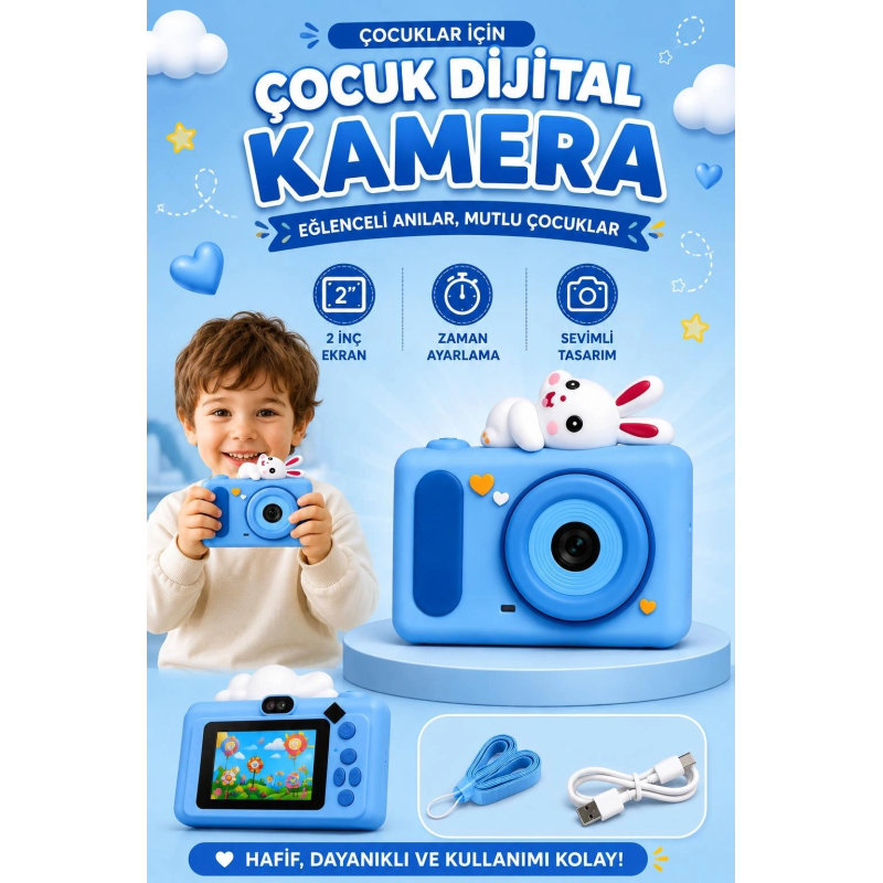 Mini Çocuk Kamerası 2 İnç Ekranlı Fotoğraf Video Çekimli Şarjlı Silikon Korumalı Dijital Kamera Mini Çocuk Kamerası 2 İnç Ekranlı Fotoğraf Video Çekimli Şarjlı Silikon Korumalı Dijital Kamera