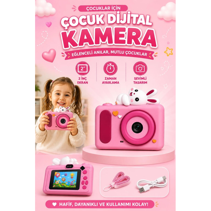 Mini Çocuk Kamerası 2 İnç Ekranlı Fotoğraf Video Çekimli Şarjlı Silikon Korumalı Dijital Kamera Mini Çocuk Kamerası 2 İnç Ekranlı Fotoğraf Video Çekimli Şarjlı Silikon Korumalı Dijital Kamera