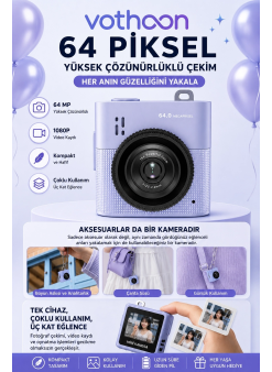 Mini Dijital Kamera 64mp 16x Digital Zoom Retro Vintage 1.4’’ekranlı Video Kamera Taşınabilir Tasarım Mavi