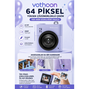 Mini Dijital Kamera 64mp 16x Digital Zoom Retro Vintage 1.4’’ekranlı Video Kamera Taşınabilir Tasarım Mavi