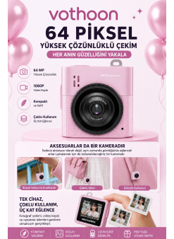 Mini Dijital Kamera 64mp 16x Digital Zoom Retro Vintage 1.4’’ekranlı Video Kamera Taşınabilir Tasarım Pembe