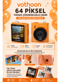 Mini Dijital Kamera 64mp 16x Digital Zoom Retro Vintage 1.4’’ekranlı Video Kamera Taşınabilir Tasarım Turuncu