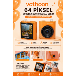 Mini Dijital Kamera 64mp 16x Digital Zoom Retro Vintage 1.4’’ekranlı Video Kamera Taşınabilir Tasarım Turuncu