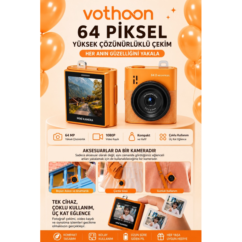 Mini Dijital Kamera 64mp 16x Digital Zoom Retro Vintage 1.4’’ekranlı Video Kamera Taşınabilir Tasarım Turuncu Mini Dijital Kamera 64mp 16x Digital Zoom Retro Vintage 1.4’’ekranlı Video Kamera Taşınabilir Tasarım Turuncu