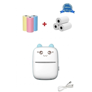 Mini Fotoğraf Yazıcı Kablosuz Etiket Yazıcı Baskı Makinesi Ios Android Uyumlu Termal Printer Mavi