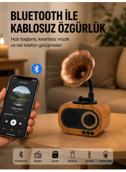 Mini Nostaljik Bluetooth Hoparlör Fm Radyo 8 Saat Batarya Yeni Nesil