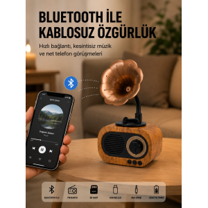 Mini Nostaljik Bluetooth Hoparlör Fm Radyo 8 Saat Batarya Yeni Nesil