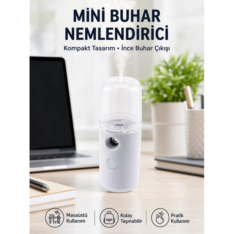 Mini Şarjlı Buhar Nemlendirici – Taşınabilir, Enerji Tasarruflu, Kablosuz Kullanım Yeni Nesil Mini Şarjlı Buhar Nemlendirici – Taşınabilir, Enerji Tasarruflu, Kablosuz Kullanım Yeni Nesil