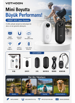 Mini Wıfı Aksiyon Kamerası 1080p Taşınabilir Vücut Kamerası Giyilebilir Video Kaydedici Siyah