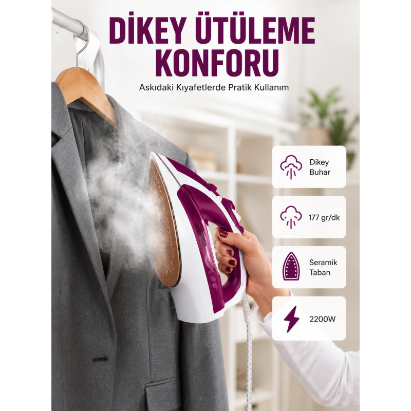 Modern Tasarım 2200w Dayanıklı Buharlı Seramik Kaplama Ütü Yeni Nesil Modern Tasarım 2200w Dayanıklı Buharlı Seramik Kaplama Ütü Yeni Nesil