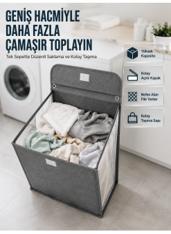 Modern Tasarımlı Duvara Monte Kirli Çamaşır Sepeti Pratik Saklama Çözümü