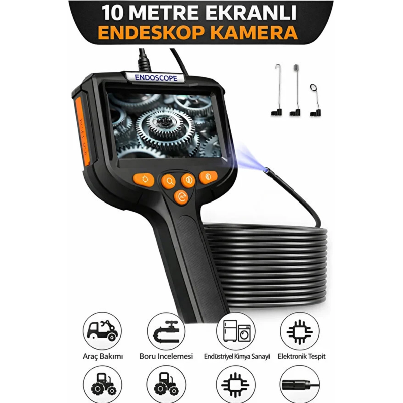 Monitörlü Tek Kameralı 10 Mt Sert Kablo Yılan Endoskop Kamera 5,5 Mm 4.3 Inc Ekran Ip67 Su Geçirmez Led Işıklı Monitörlü Tek Kameralı 10 Mt Sert Kablo Yılan Endoskop Kamera 5,5 Mm 4.3 Inc Ekran Ip67 Su Geçirmez Led Işıklı