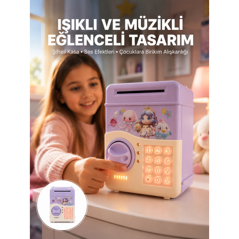 Mor Otomatik Para Girişli Elektronik Şifreli Kumbara Mor Otomatik Para Girişli Elektronik Şifreli Kumbara