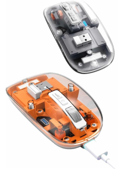 Mouse Fare Kablosuz Mouse Fare Şarjlı Bluetooth Sessiz 5 Tuşlu Şeffaf