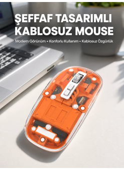 Mouse Fare Kablosuz Mouse Fare Şarjlı Bluetooth Sessiz 5 Tuşlu Şeffaf