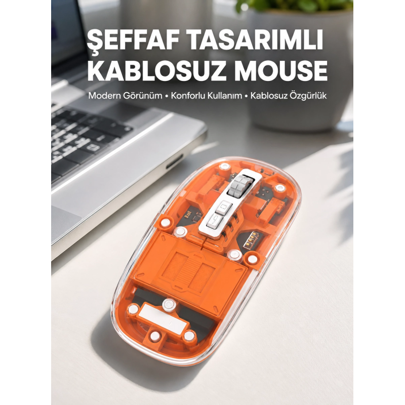 Mouse Fare Kablosuz Mouse Fare Şarjlı Bluetooth Sessiz 5 Tuşlu Şeffaf Mouse Fare Kablosuz Mouse Fare Şarjlı Bluetooth Sessiz 5 Tuşlu Şeffaf