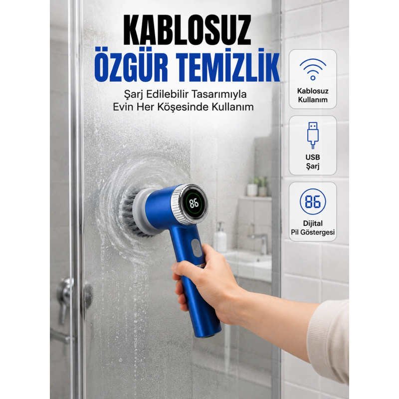 Mutfak, Banyo Ve Fayanslar İçin Çok Amaçlı Elektrikli Temizlik Fırçası Mutfak, Banyo Ve Fayanslar İçin Çok Amaçlı Elektrikli Temizlik Fırçası