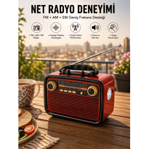 Müzik Kutusu Bluetooth Bağlantılı El Fenerli Nostaljik Tasarım Radyo