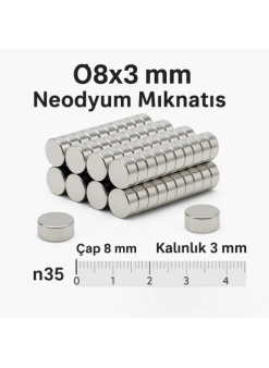 5 Adet 8x3mm Yuvarlak Neodyum Mıknatıs Güçlü Nikel Kaplamalı Kaliteli Dayanıklı Magnet