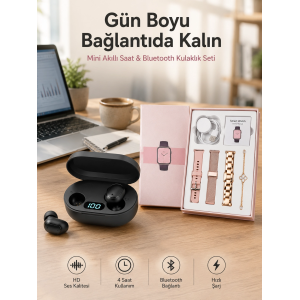 Nabız Ölçer Hediye Bileklikli Akıllı Saat Ve Dijital Göstergeli Bluetooth Kulaklık Çoklu Şarj Girişi