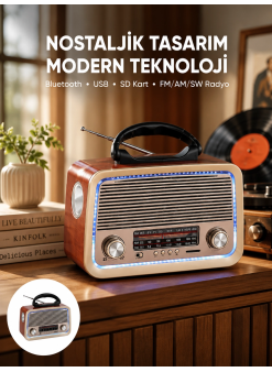 Nostalji Bluetooth Radyo Fm Am Sw Ahşap Eskitme Tasarım Yeni Nesil