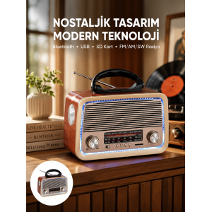 Nostalji Bluetooth Radyo Fm Am Sw Ahşap Eskitme Tasarım Yeni Nesil