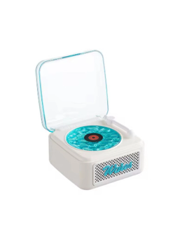 Nostalji Mini Plak Görünümlü Radyolu Bluetooth Hoparlör 3d Ses Dalgası Retro Müzik Plak Beyaz
