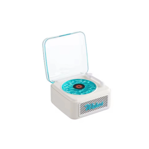 Nostalji Mini Plak Görünümlü Radyolu Bluetooth Hoparlör 3d Ses Dalgası Retro Müzik Plak Beyaz