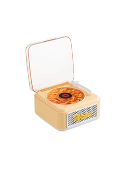 Nostalji Mini Plak Görünümlü Radyolu Bluetooth Hoparlör 3d Ses Dalgası Retro Müzik Plak Sarı