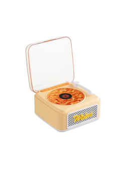 Nostalji Mini Plak Görünümlü Radyolu Bluetooth Hoparlör 3d Ses Dalgası Retro Müzik Plak Sarı