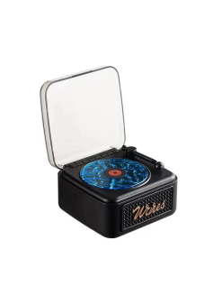 Nostalji Mini Plak Görünümlü Radyolu Bluetooth Hoparlör 3d Ses Dalgası Retro Müzik Plak Siyah