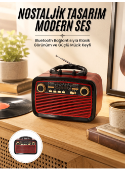 Nostalji Radyo Bluetooth Hoparlör Usb-sd Kart Giriş Led Fener Işıklı Bataryalı Pilli Yeni Nesil