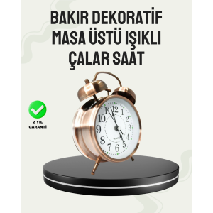 Nostaljik Büyük Boy Metal Masa Saati Bronz Kaplama Ve Yüksek Sesli Alarm